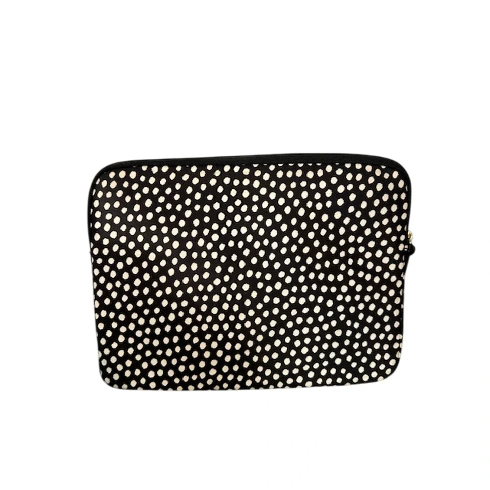 Kate Spade Black White Polka Dot Nylon Half Zip Laptop Case Sleeve Women